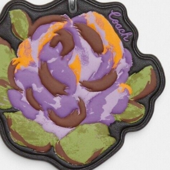 Coach Purple Floral Leather Key Bag chain - Picture 4 of 5